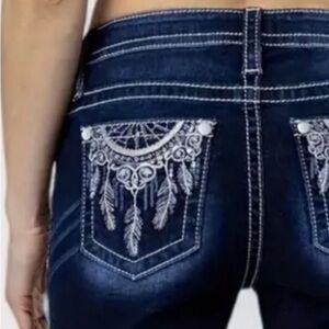 Women's Blue Embroidered Jeans